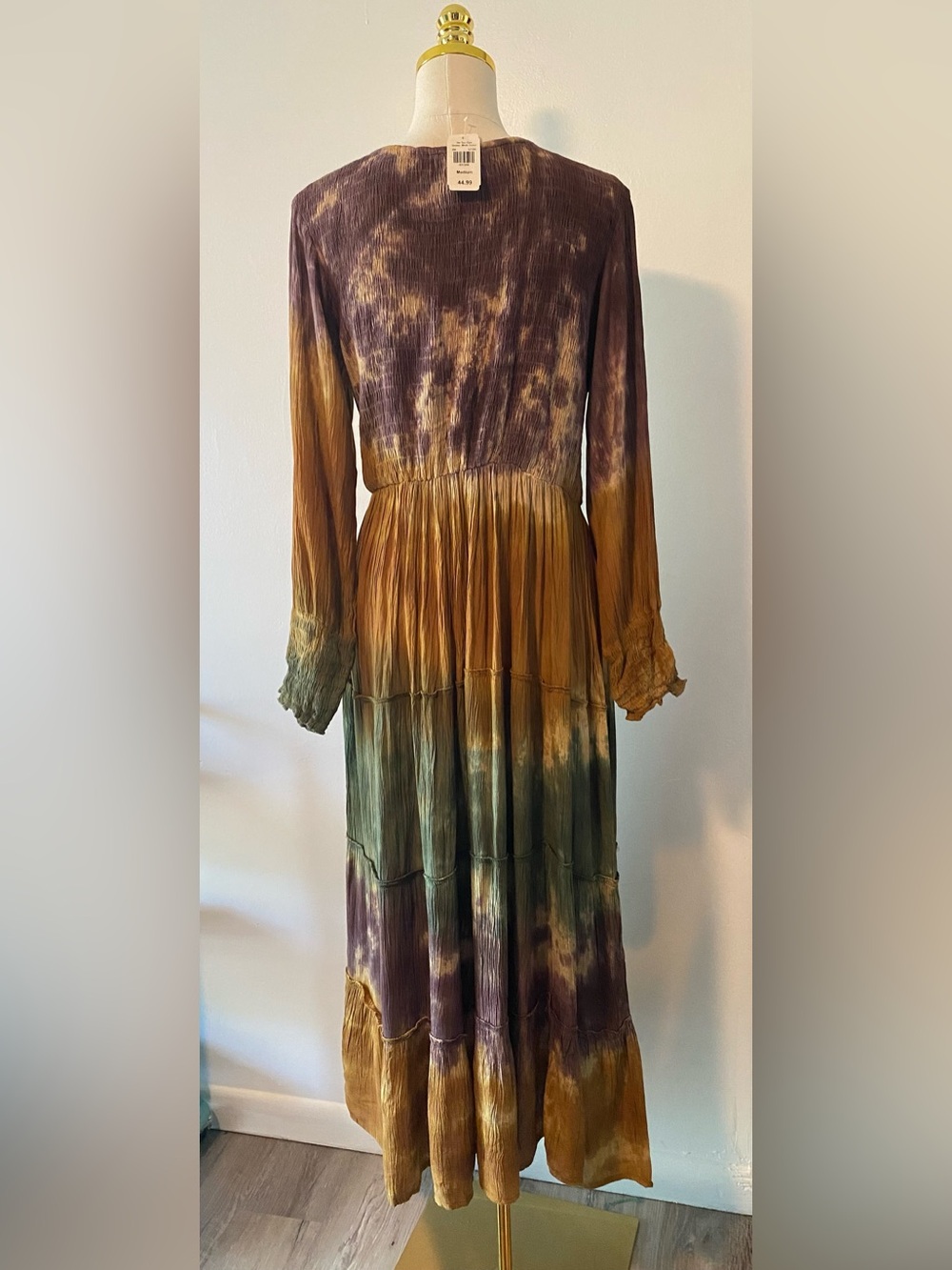 Boho Hippie Maxi Dress Tie Dye Peasant Fall Autumn Woman's  M (Cracker Barre - Picture 3 of 10